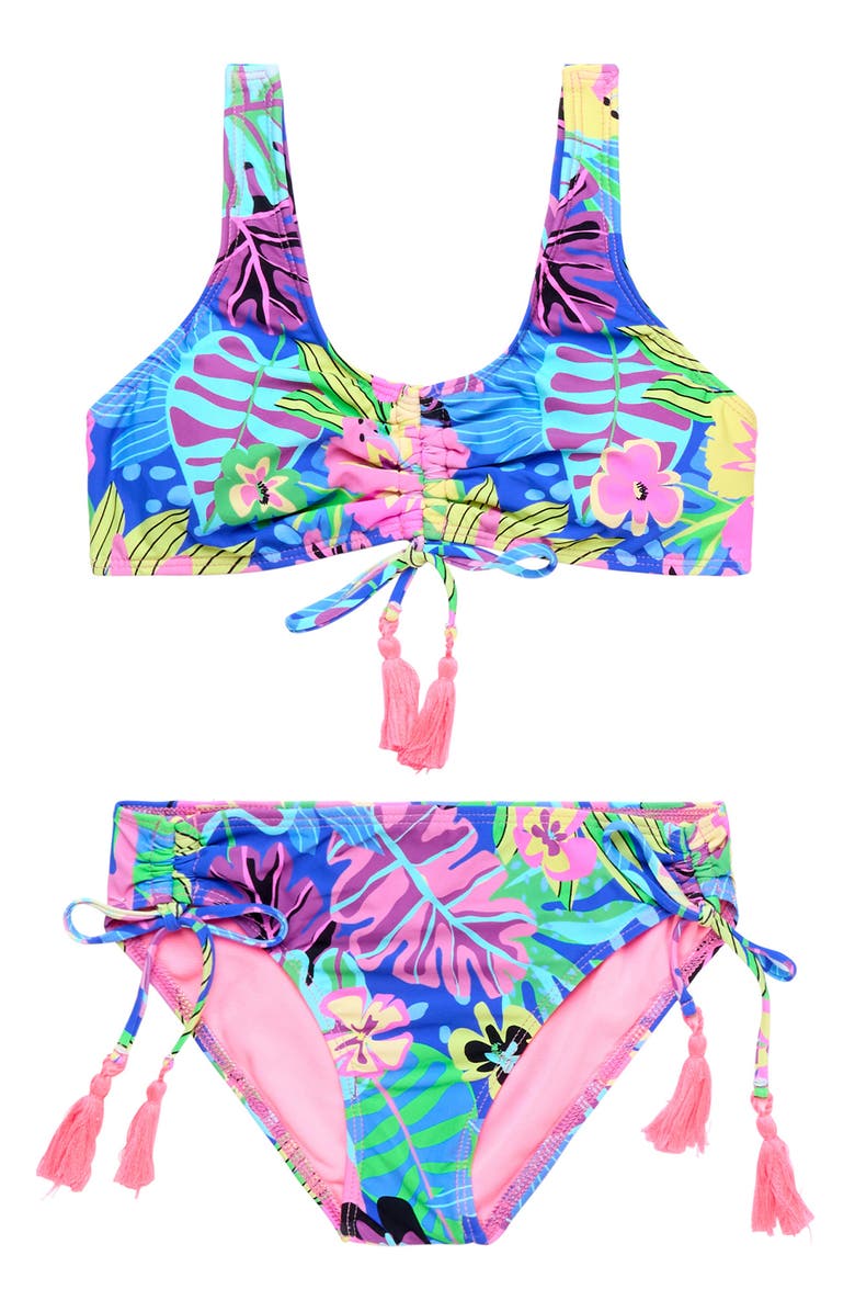 Beach Lingo Kids' Ruched Two-Piece Swimsuit, Main, color, Blue