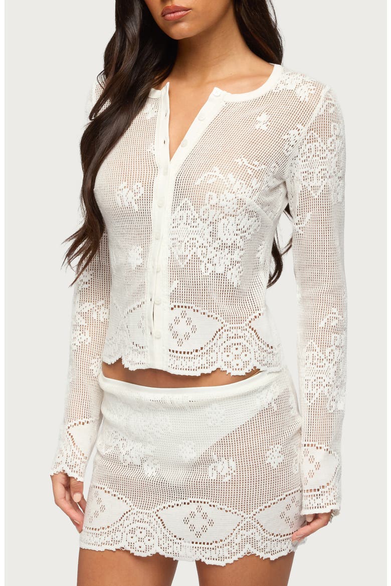 Rusa Sheer Open Stitch Button-Up Shirt, Alternate, color, WHITE
