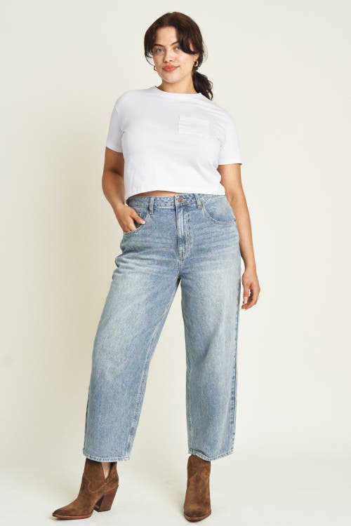 OLIVER LOGAN OLIVER LOGAN HARLOW BARREL LEG JEANS HIGH RISE LIGHT INDIGO WORN
