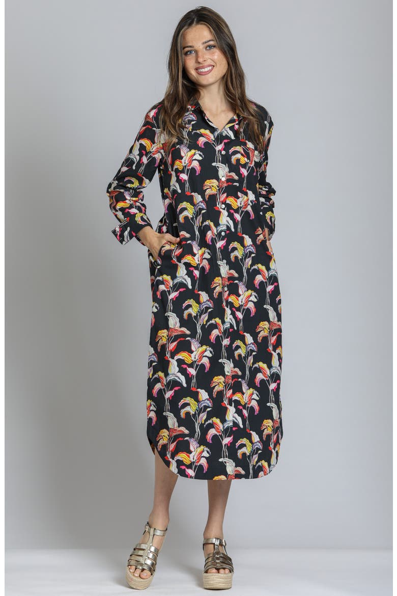 Printed Long Sleeve Cotton Shirtdress, Alternate, color, BLACK MULTI