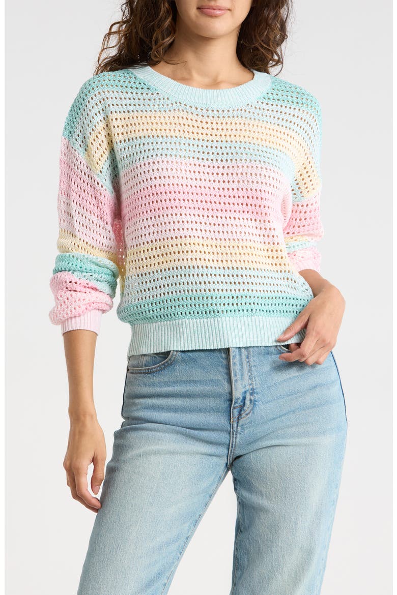 Stripe Open Stitch Sweater, Main, color, MINT MULTI COMBO