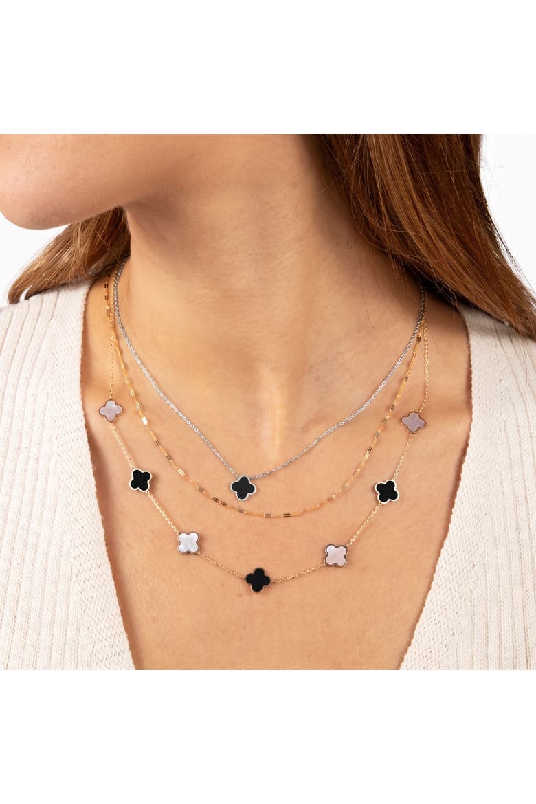 Small Onyx Single Clover Necklace, Alternate, color, White Gold