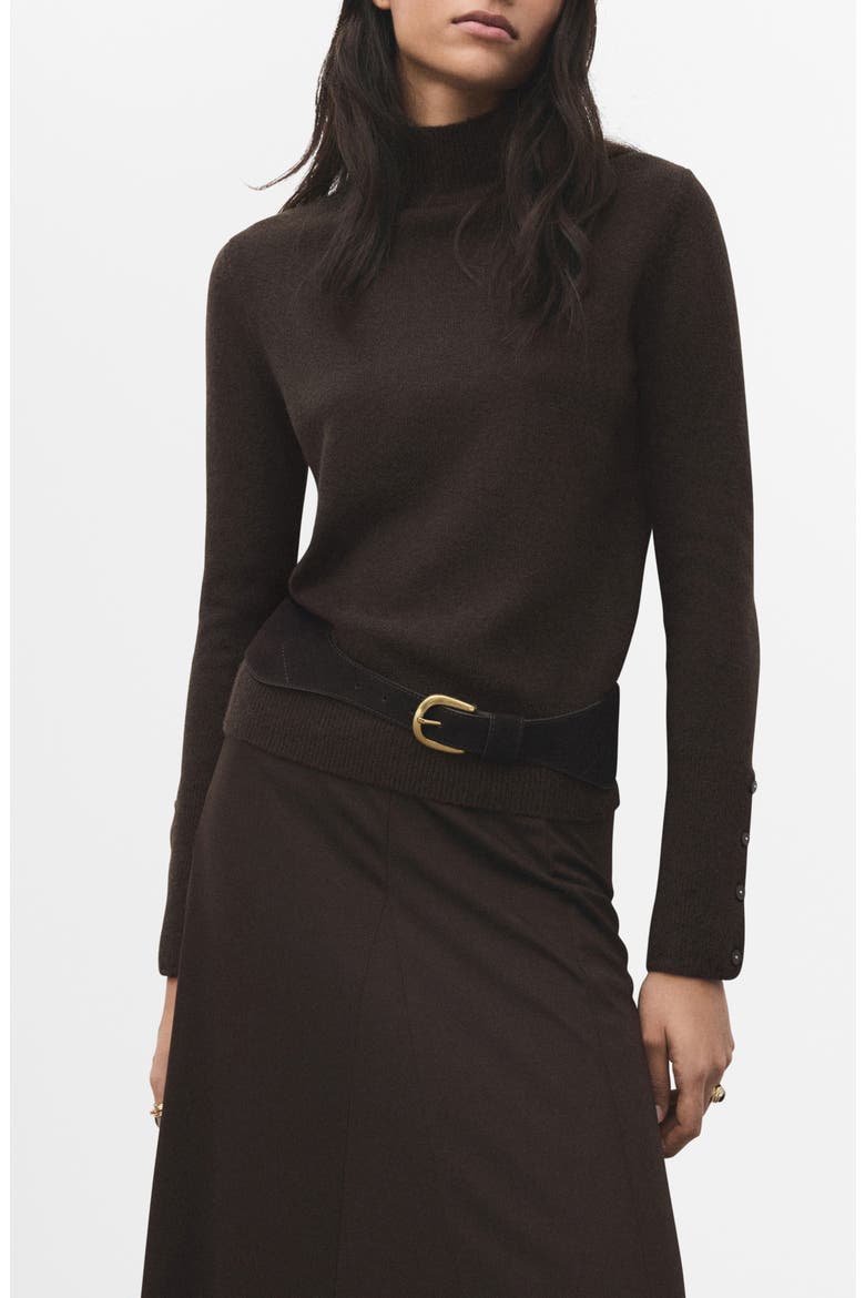 Button Cuff Turtleneck Sweater, Main, color, CHOCOLATE