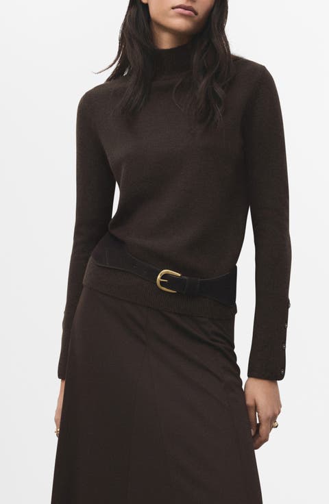Button Cuff Turtleneck Sweater