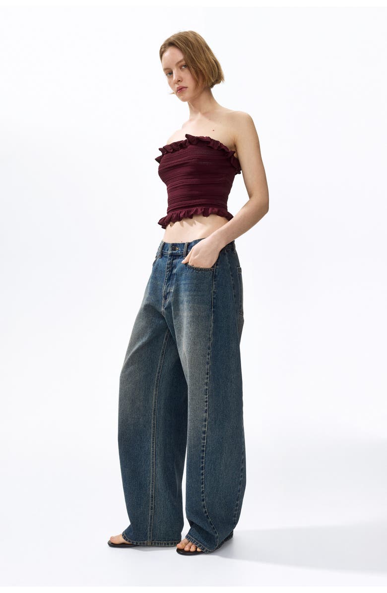 H&M Pointelle-knit Bandeau Top, Alternate, color, Burgundy