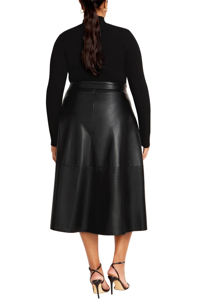 City Chic Lola Mock Neck Rib & Faux Leather Midi Dress, Alternate, color, 