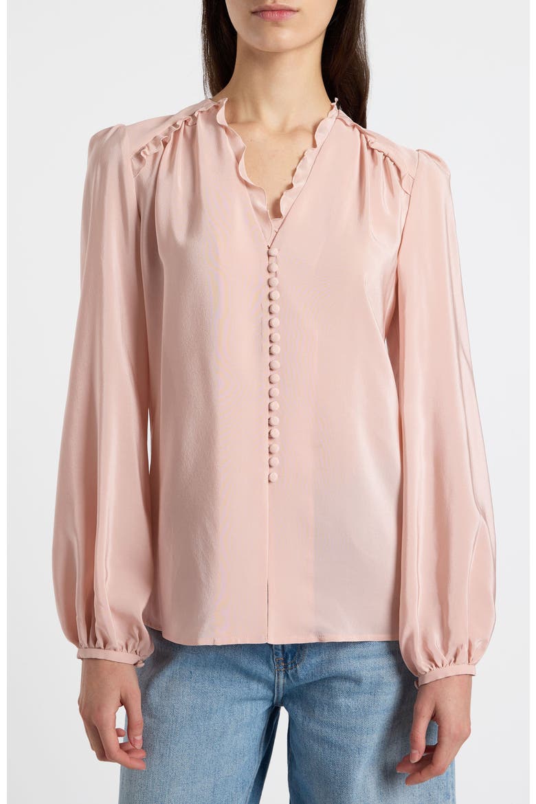 Blaine Long Sleeve Ruffle Silk Top, Alternate, color, Blush