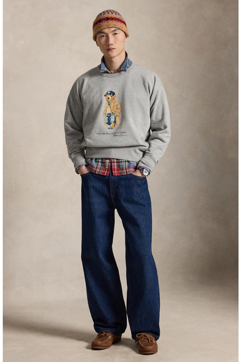 Polo Bear Fleece Crewneck Sweatshirt, Alternate, color, GREY HEATHER
