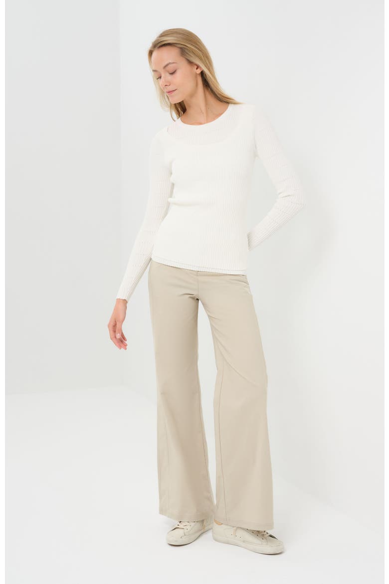 Kris Double Collared Rib Pointelle Texture Sweater, Main, color, Ivory
