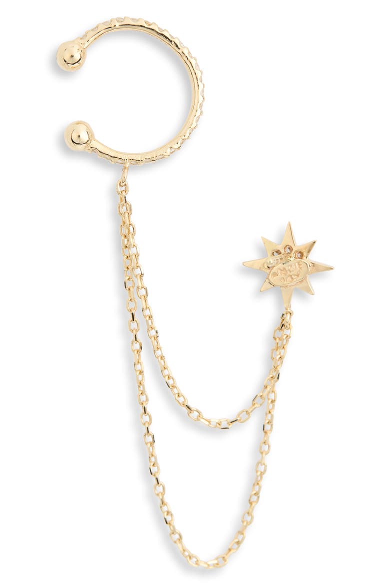 North Star Stud & Ear Cuff Chain Single Earring, Alternate, color, YELLOW GOLD