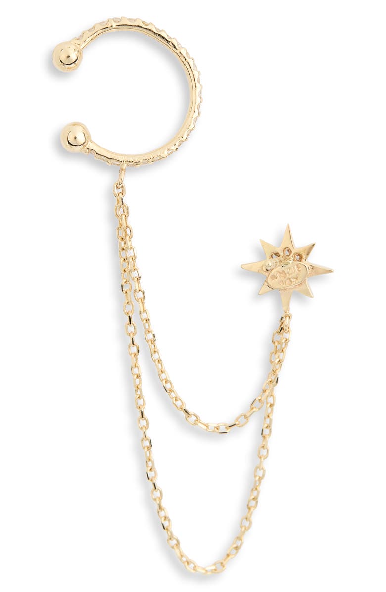 Anzie North Star Stud & Ear Cuff Chain Single Earring, Alternate, color, Yellow Gold