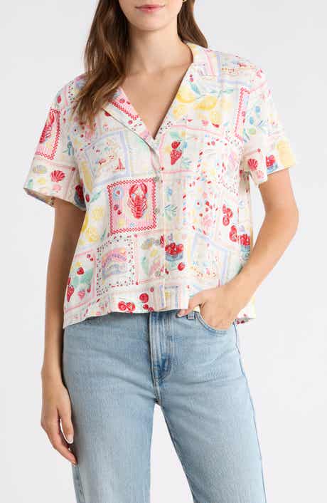 Post Card Print Linen Blend Camp Shirt