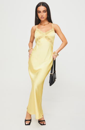 Treasure Lace Inset Bias Cut Satin Slipdress