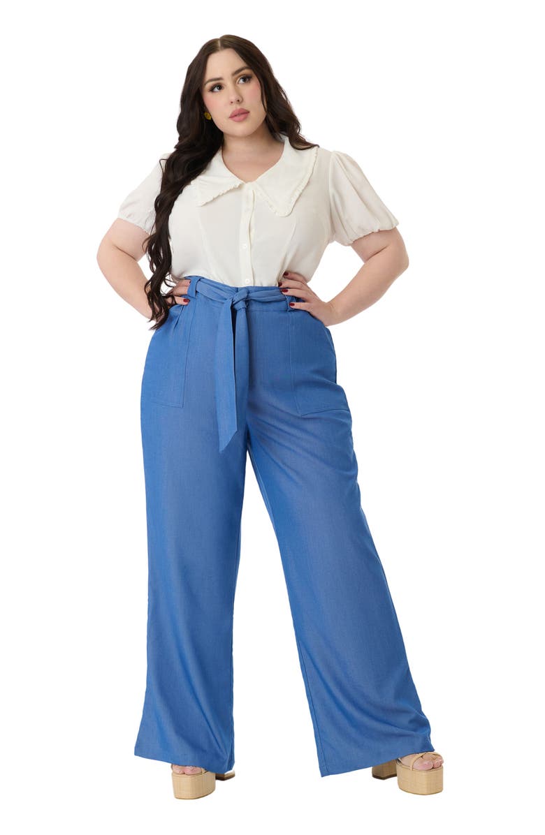 Unique Vintage Plus Size 1950s Wide Leg Trousers, Main, color, Blue