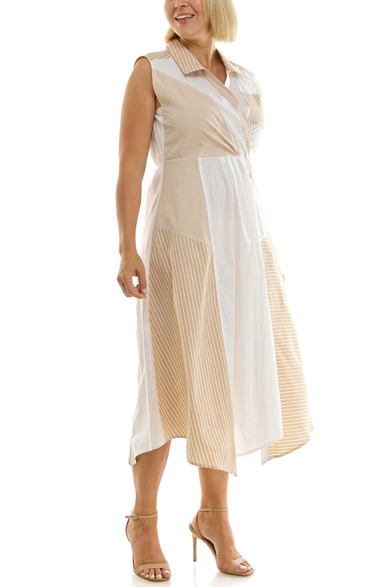 Stripe Pleated Asymmetric Maxi Dress, Alternate, color, MOCHA WHITE STRIPE