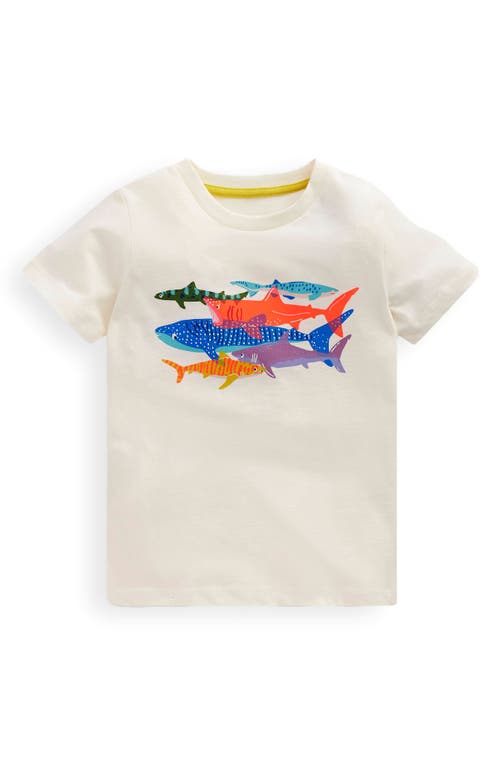 Mini Boden Kids' Riso Shark Graphic T-shirt In Soft Ivory Sharks