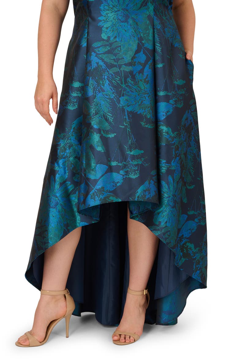 Floral Jacquard High-Low Fit & Flare Cocktail Dress, Alternate, color, COBALT MULTI