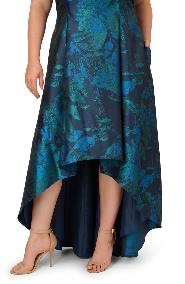 Adrianna Papell Floral Jacquard High-Low Fit & Flare Cocktail Dress, Alternate, color, Cobalt Multi