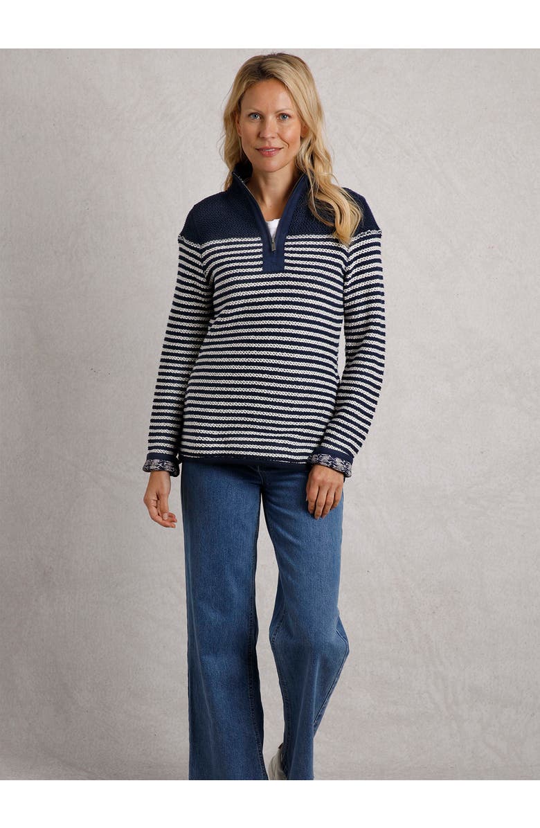 Weird Fish Juliet 1/4 Zip Stripe Macaroni, Main, color, Navy