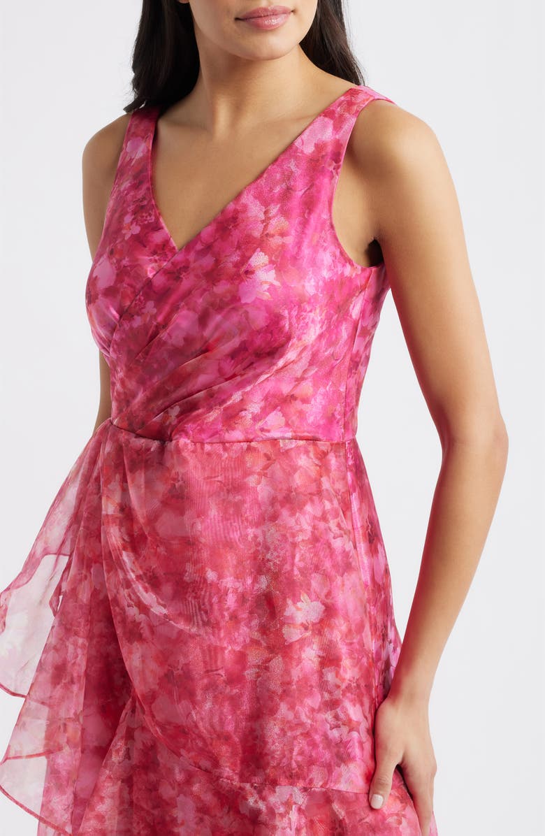 Eliza J Floral Ruffle Evening Gown, Alternate, color, Fuchsia