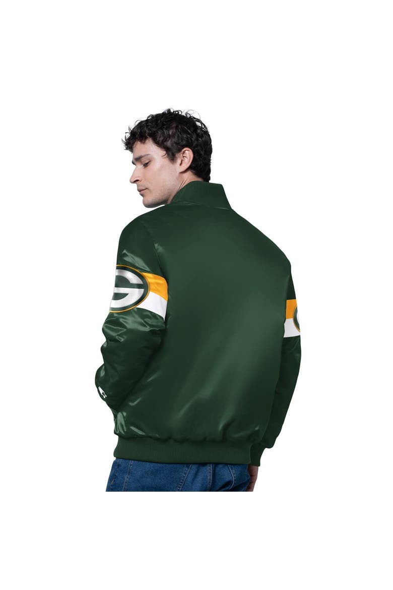 Men's Starter Green Green Bay Packers Triple Option Satin Varsity Full-Snap Jacket, Alternate, color, Green