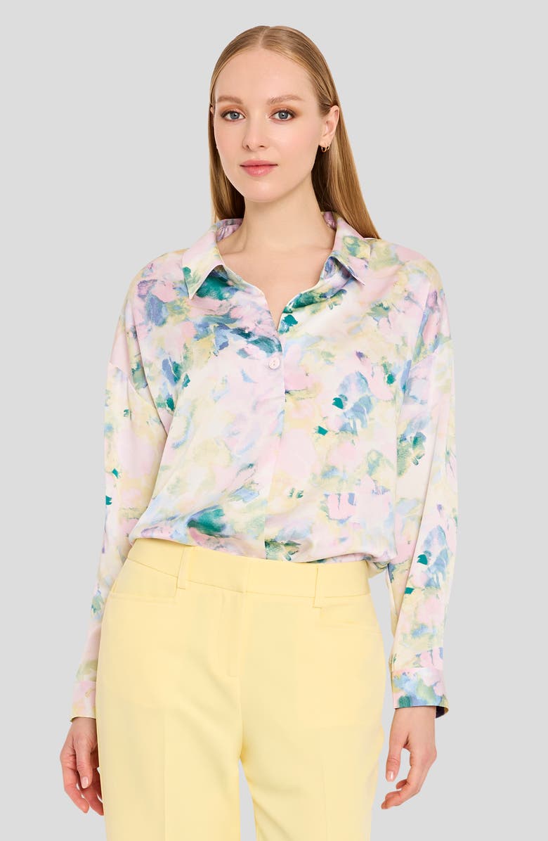 Tahari ASL Watercolor Floral Print Shirt, Alternate, color, Blush Buttercup