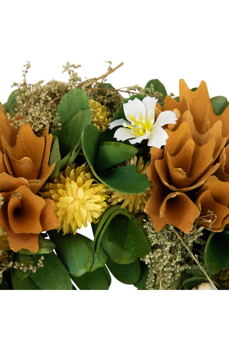Northlight Mixed Shaved Wood Florals Artificial Small Spring Wreath - 11" - Orange, Alternate, color, Orange