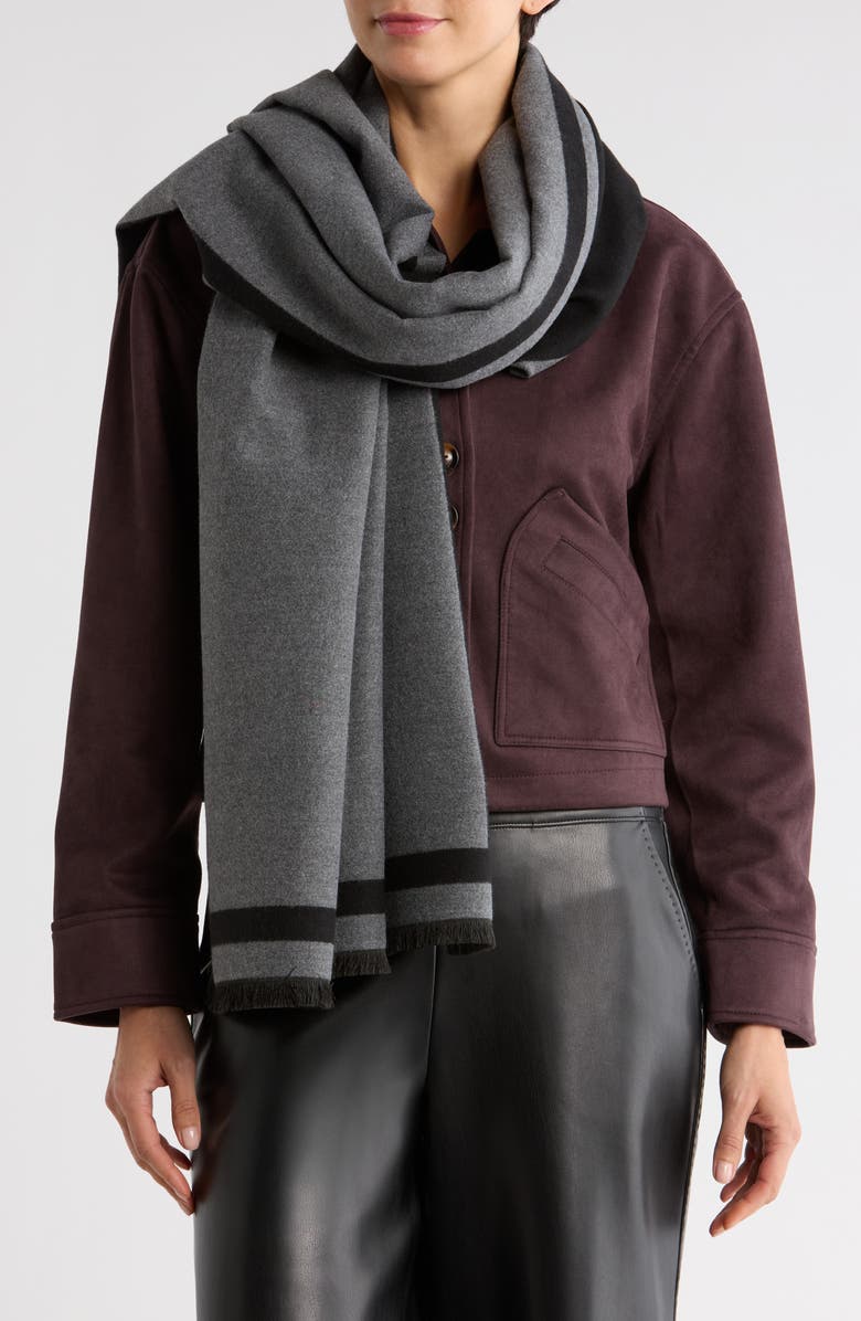 Nordstrom Reversible Fringe Scarf, Main, color, Black