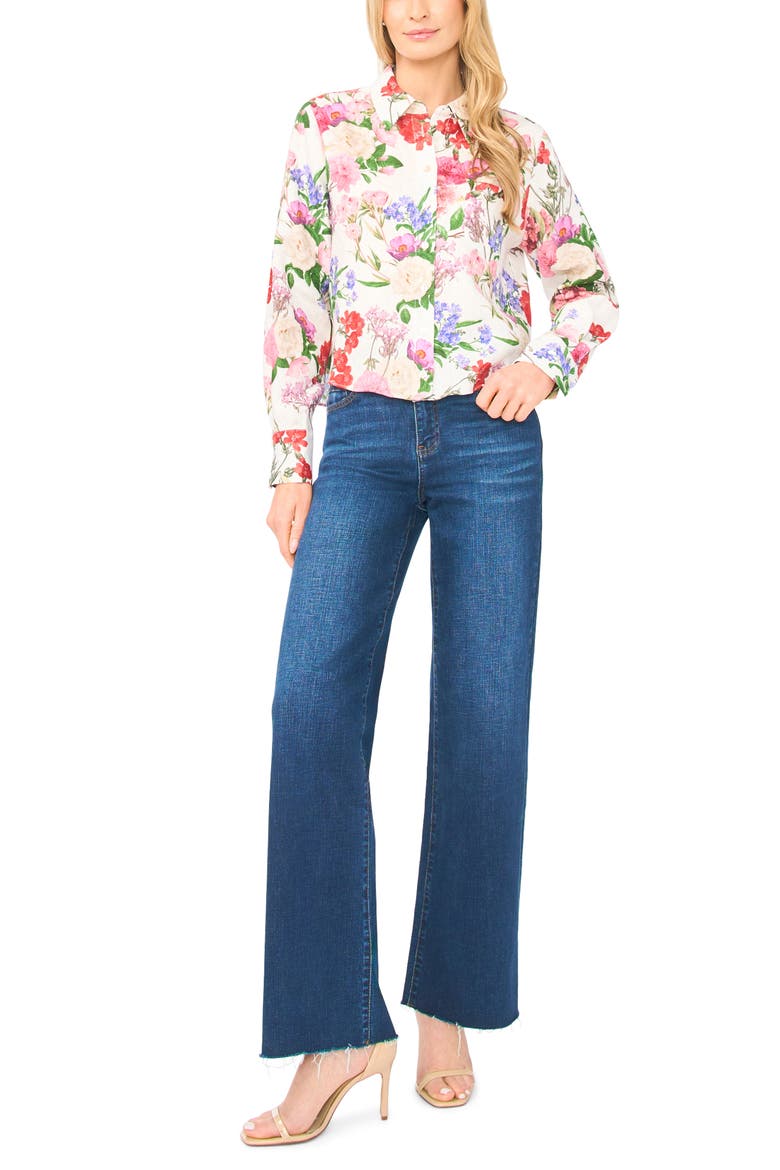 Erin Floral Linen Button-Up Shirt, Alternate, color, ULTRA WHITE