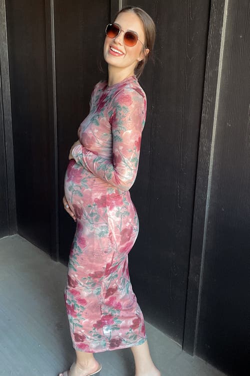 Pinkblush Floral Printed Mesh Overlay Maxi Dress In Multi