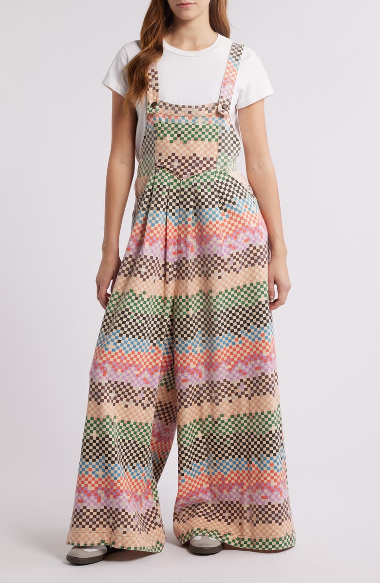Dressed in Lala Big Feelings Geo Print Oversize Denim Overalls, Main, color, 