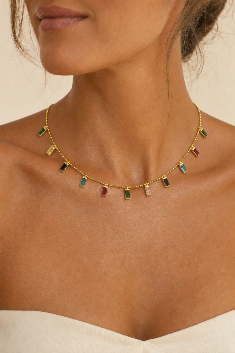 Rainbow baguette drops necklace, Alternate, color, Multi