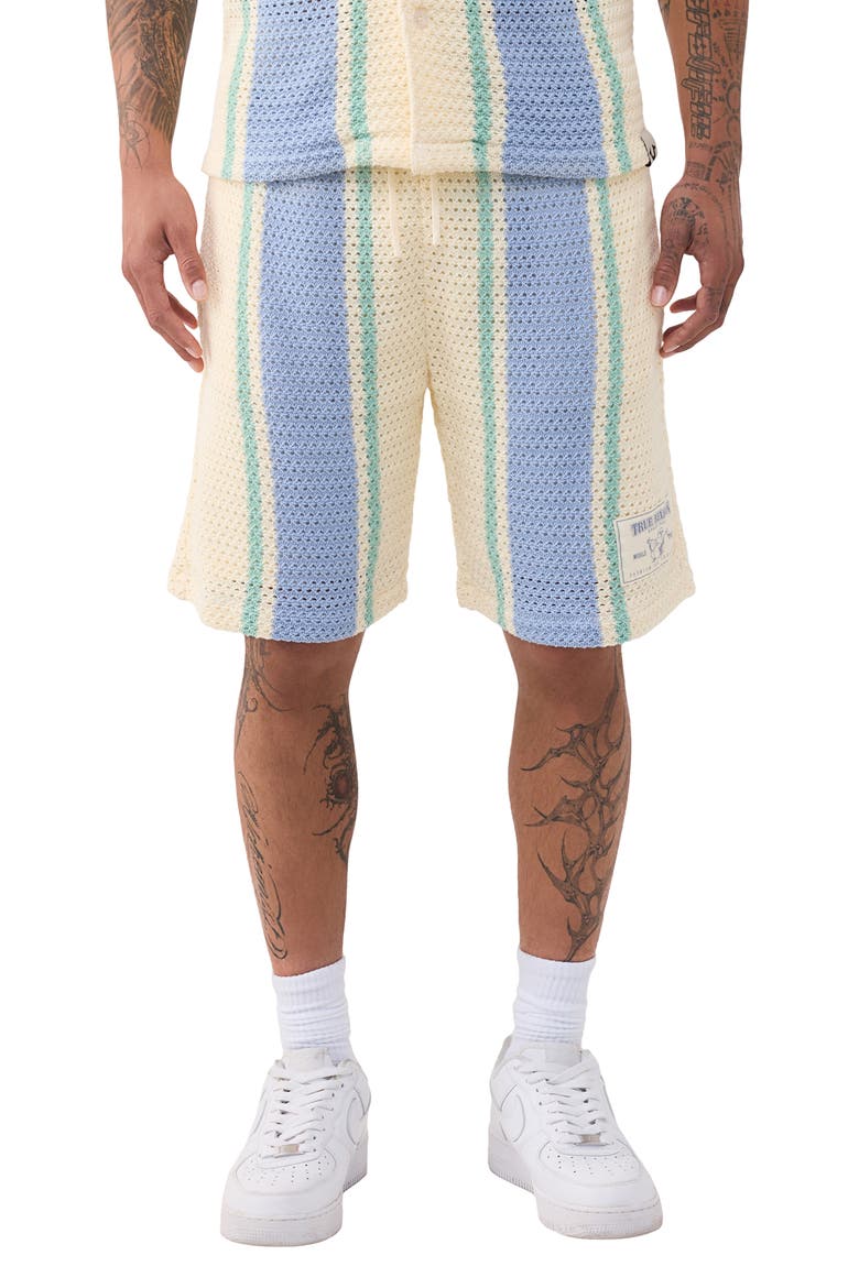 Stripe Knit Shorts, Main, color, WINTER WHITE/ BLUE