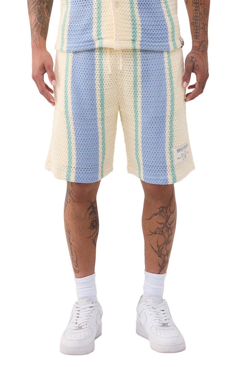 True Religion Stripe Knit Shorts, Main, color, Winter White/ Blue