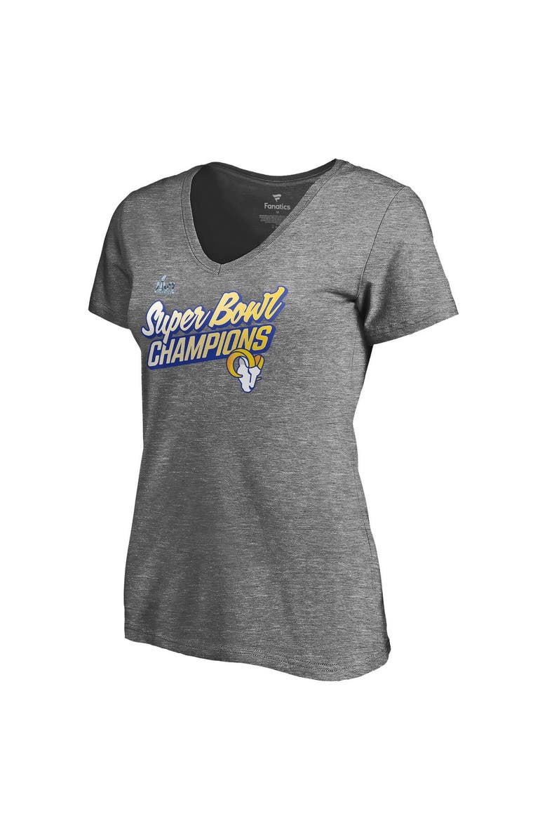 FANATICS Women's Fanatics Branded Heathered Gray Los Angeles Rams Super Bowl LVI Champions Paint Script V-Neck T-Shirt, Alternate, color, 