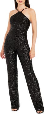 Dress the Population Darian Sequin Halter Jumpsuit