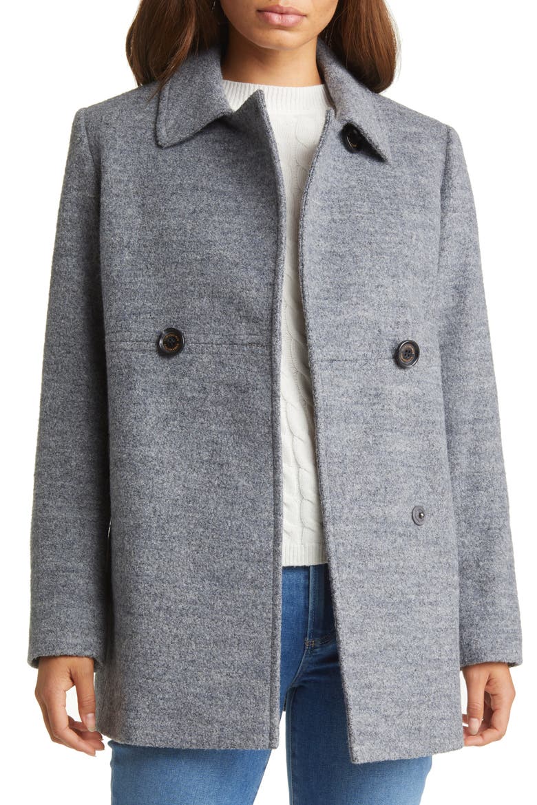 Double Breasted Bouclé Peacoat, Main, color, GREY