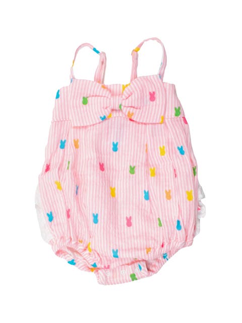 Baby Girls Cotton Gauze Bow Front Bubble Woven Romper