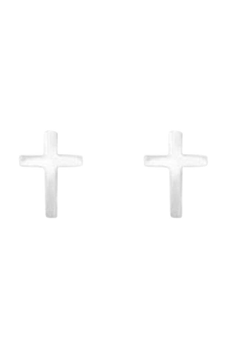 Kids' Sterling Silver Cross Stud Earrings in Gift Bottle, Alternate, color, Silver