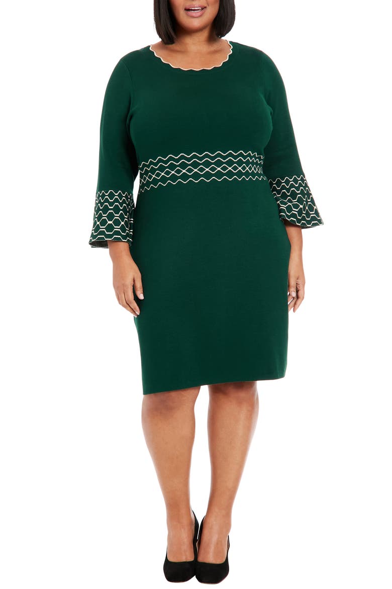 Piped Bell Sleeve Sweater Dress, Main, color, GREEN