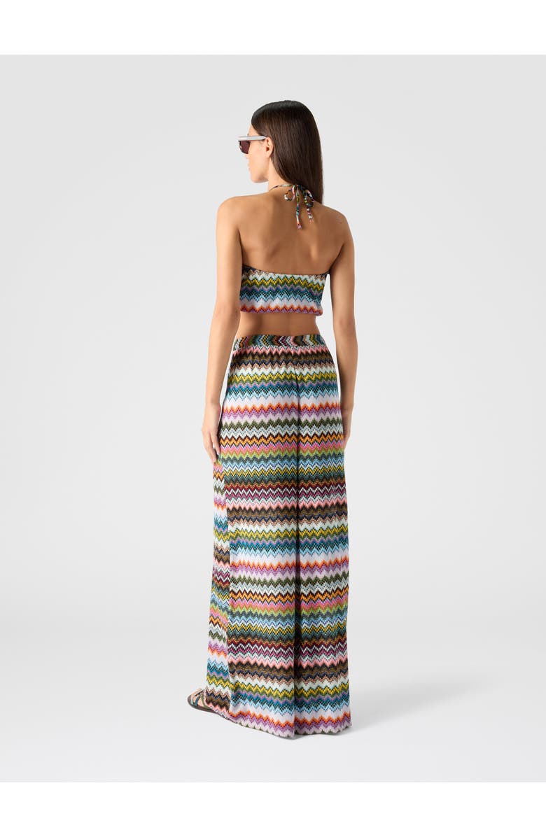 Missoni Top In Lamé Viscose With Pixel-effect Zigzag Pattern And Halter Neckline, Alternate, color, Black & Multicoloured