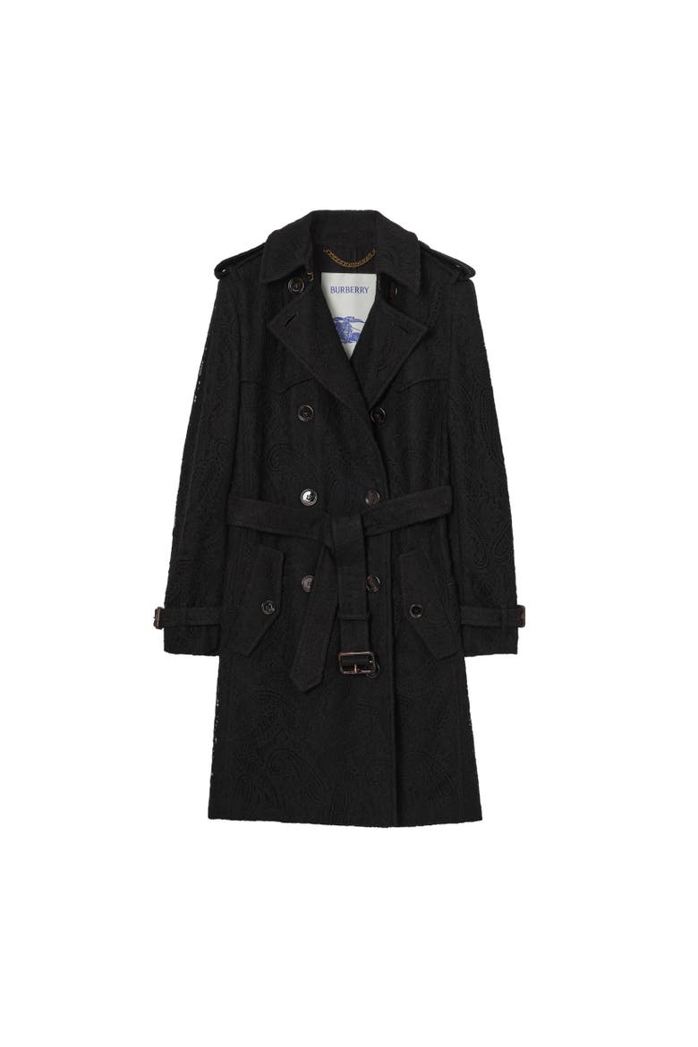 Mid-length Paisley Lace Foxfield Trench Coat, Alternate, color, Black