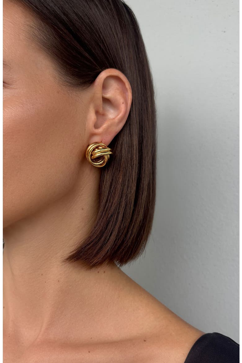 18k Gold Plated Knot Earrings, Alternate, color, GOLD