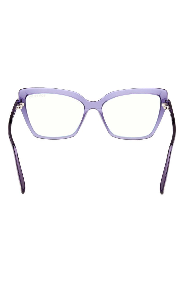 TOM FORD 55mm Cat Eye Blue Light Blocking Optical Glasses, Alternate, color, Violet / T Logo / Blue Block