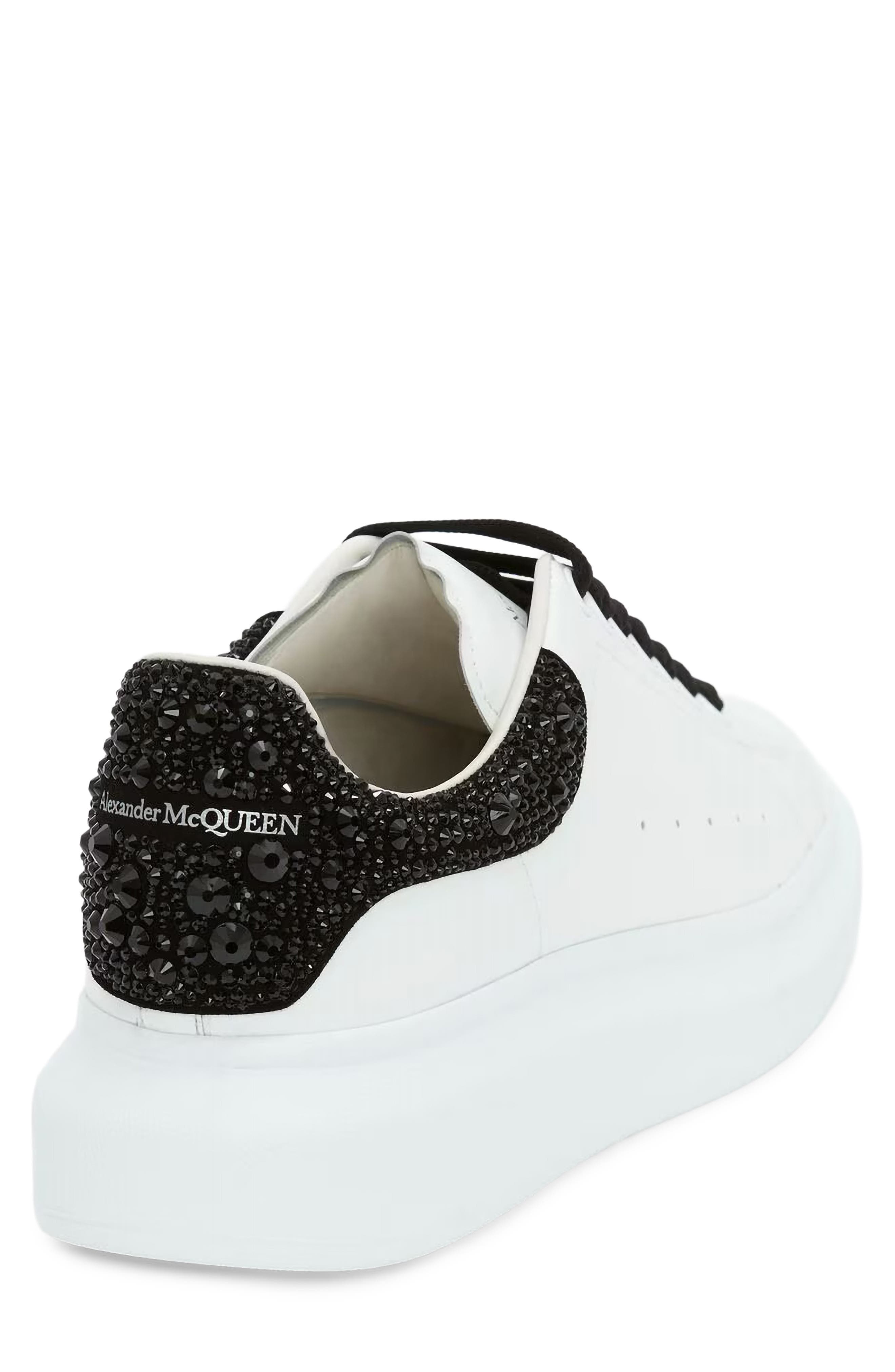 McQueen Oversize Crystal Embellished Sneaker, Alternate, color, White/ Black