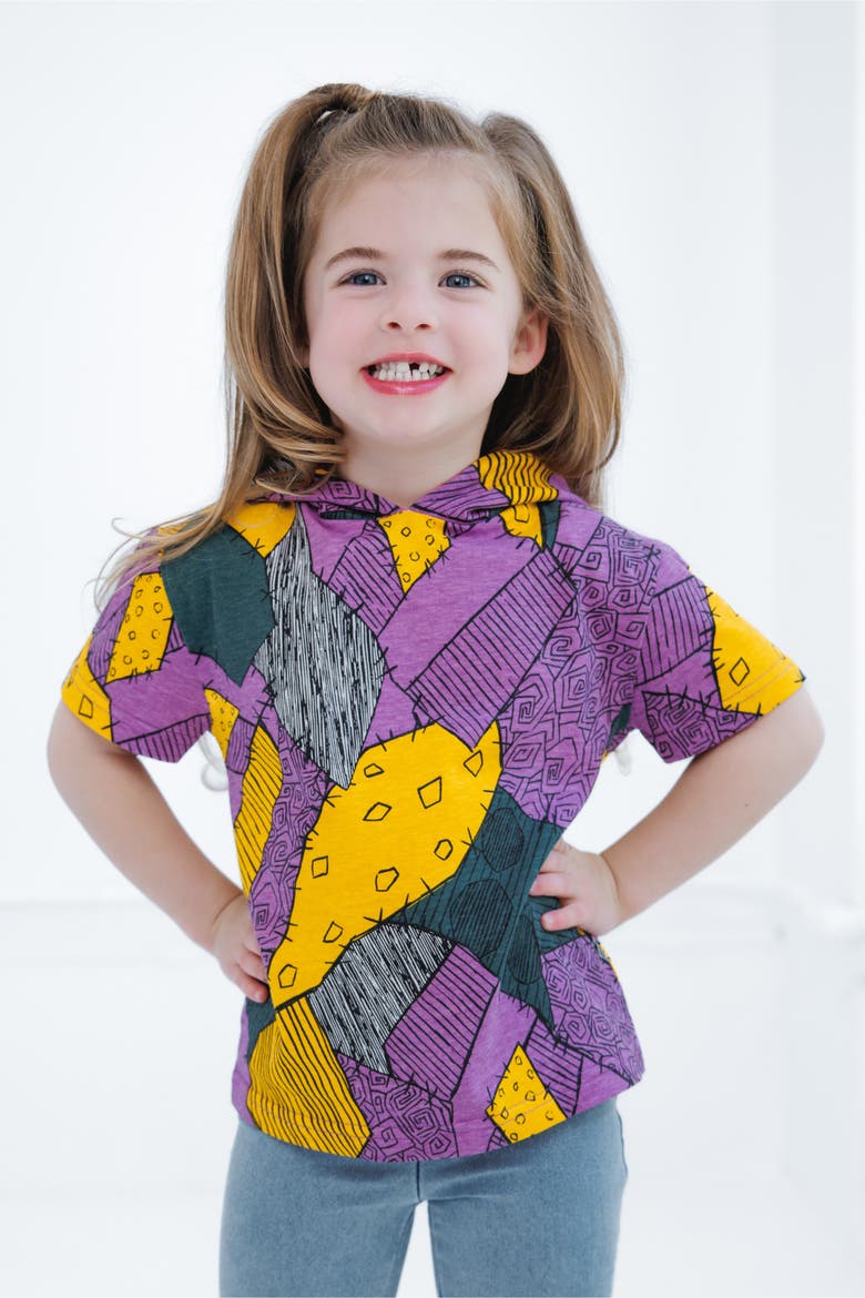 Nightmare Before Christmas Short Sleeve Hooded T-Shirt, Alternate, color, Sally Patchwork Multi