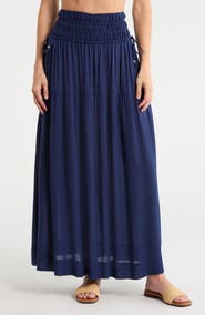 Elan Smocked Waist Maxi Cover-Up Skirt