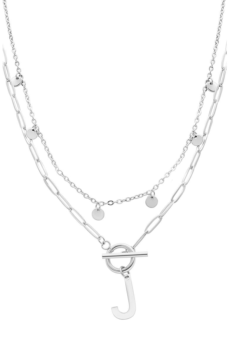 Toggle Initial Pendant Layered Necklace, Main, color, SILVER-J