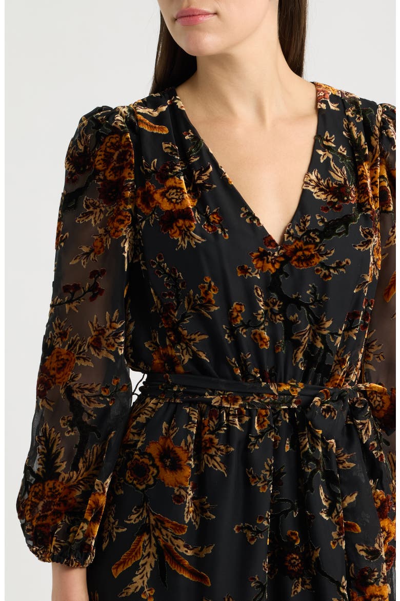 V-Neck Balloon Sleeve Minidress, Alternate, color, BLACK COGNAC
