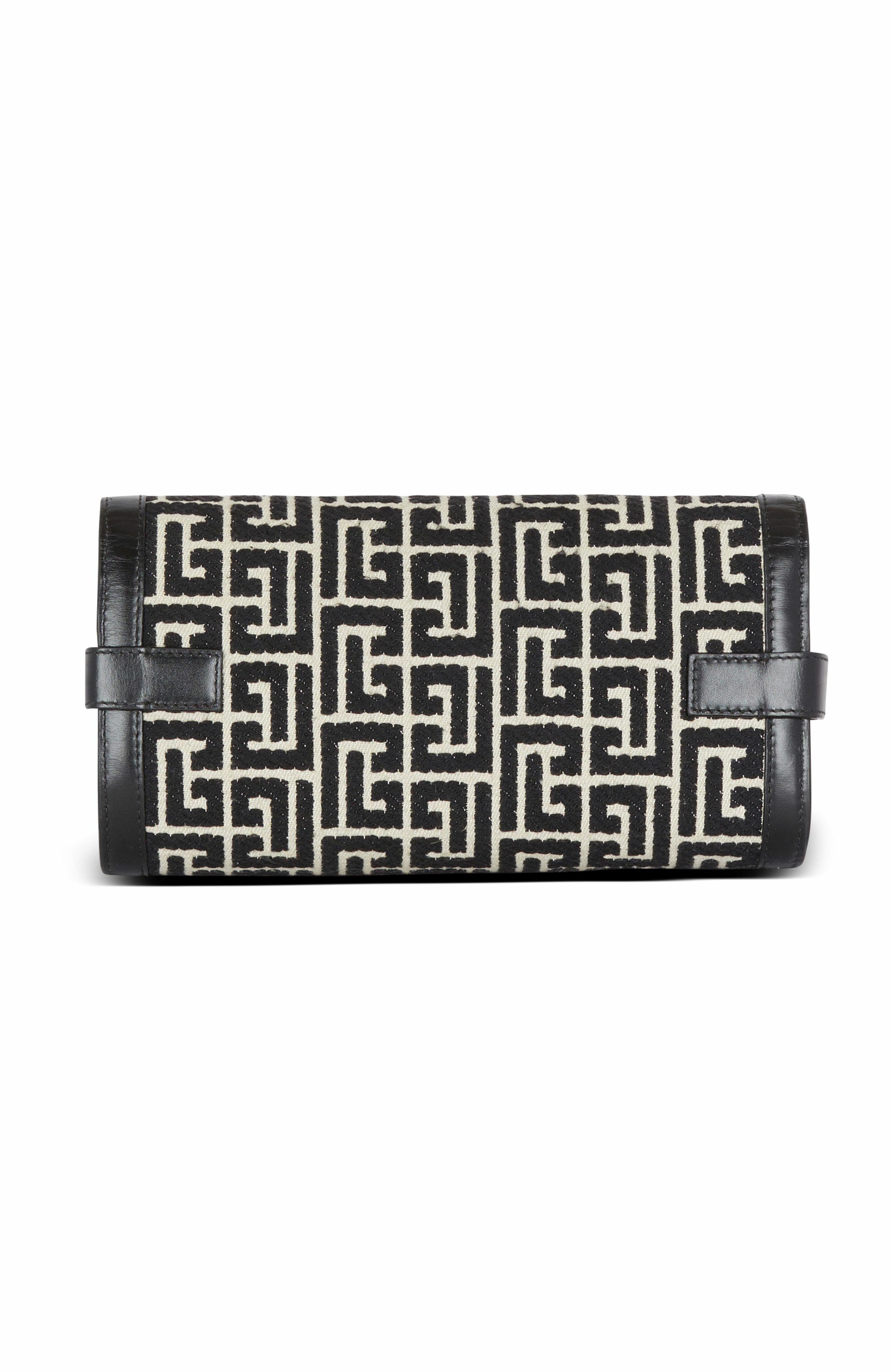 Balmain B-Buzz Pouch 23 In Monogrammed Jacquard Canvas And Leather, Alternate, color, Black